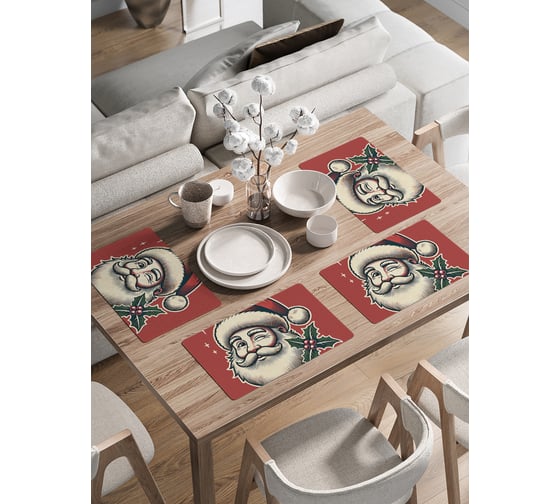 Изображение товара Сервировочные салфетки на стол JoyArty "Счастливый Дед Мороз", 30x46 см , серия Новый год и Рождество ser002_sd3955_30x46