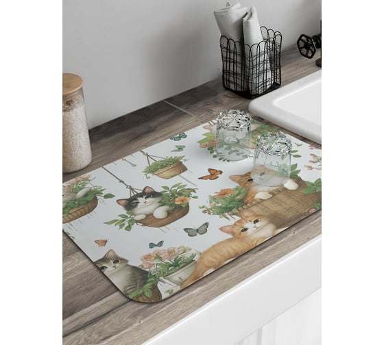 Изображение товара Коврик для сушки посуды JoyArty Котики в горшках 58x38 см sbmrec_sd3498_58x38