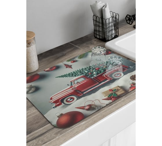 Изображение товара Коврик для сушки посуды JoyArty Елочка к празднику 58x38 см sbmrec_sd3861_58x38