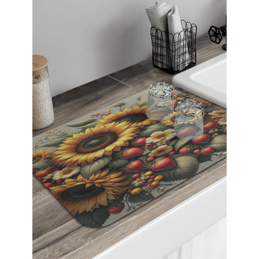 Изображение товара Коврик для сушки посуды JoyArty Клубника и подсолнух 58x38 см