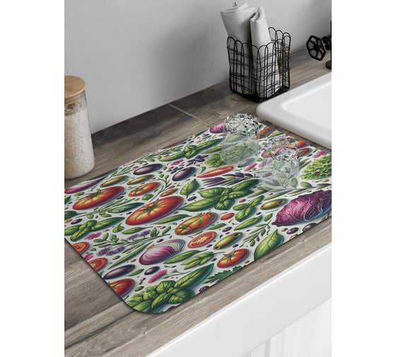 Изображение товара Коврик для сушки посуды JoyArty прямоугольный Дачные овощи 58x38 см sbmrec_sd3414_58x38