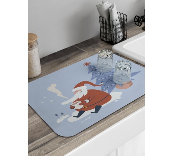 Изображение товара Коврик для сушки посуды JoyArty прямоугольный Дед Мороз под ёлкой 58x38 см sbmrec_427900_58x38
