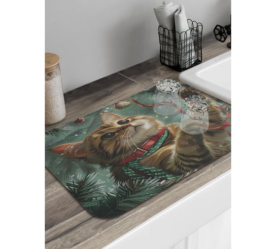 Изображение товара Коврик для сушки посуды JoyArty прямоугольный Играющий котик 58x38 см sbmrec_sd3980_58x38