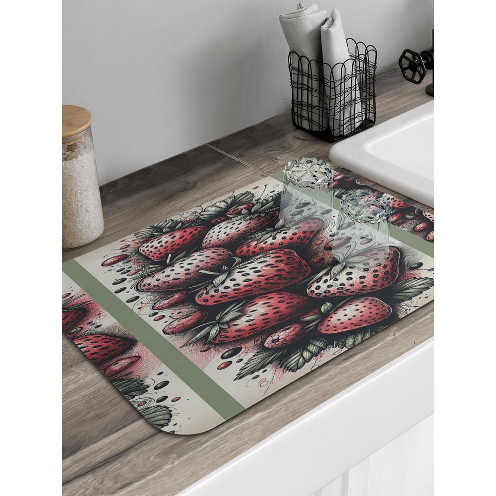 Изображение товара Коврик для сушки посуды JoyArty 58x38 см клубника прямоугольный