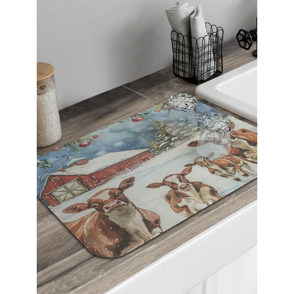 Изображение товара Коврик для сушки посуды JoyArty Зимняя ферма 58x38 см