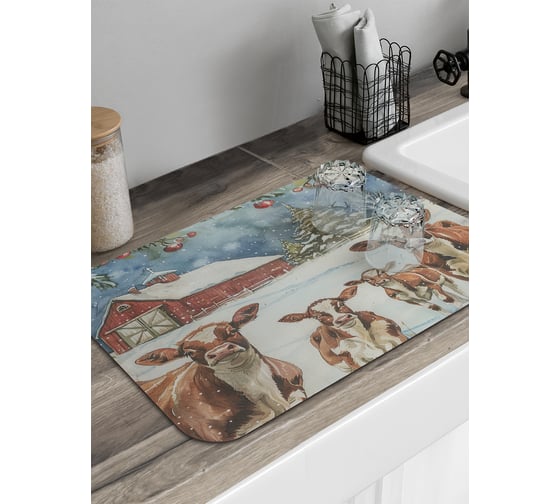 Изображение товара Коврик для сушки посуды JoyArty прямоугольный Зимняя ферма 58x38 см sbmrec_sd3990_58x38