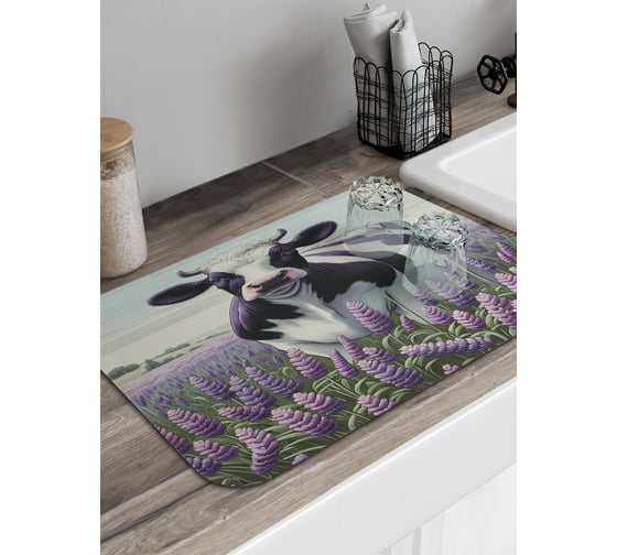 Изображение товара Коврик для сушки посуды JoyArty прямоугольный Корова на лугу 58x38 см sbmrec_sd3449_58x38