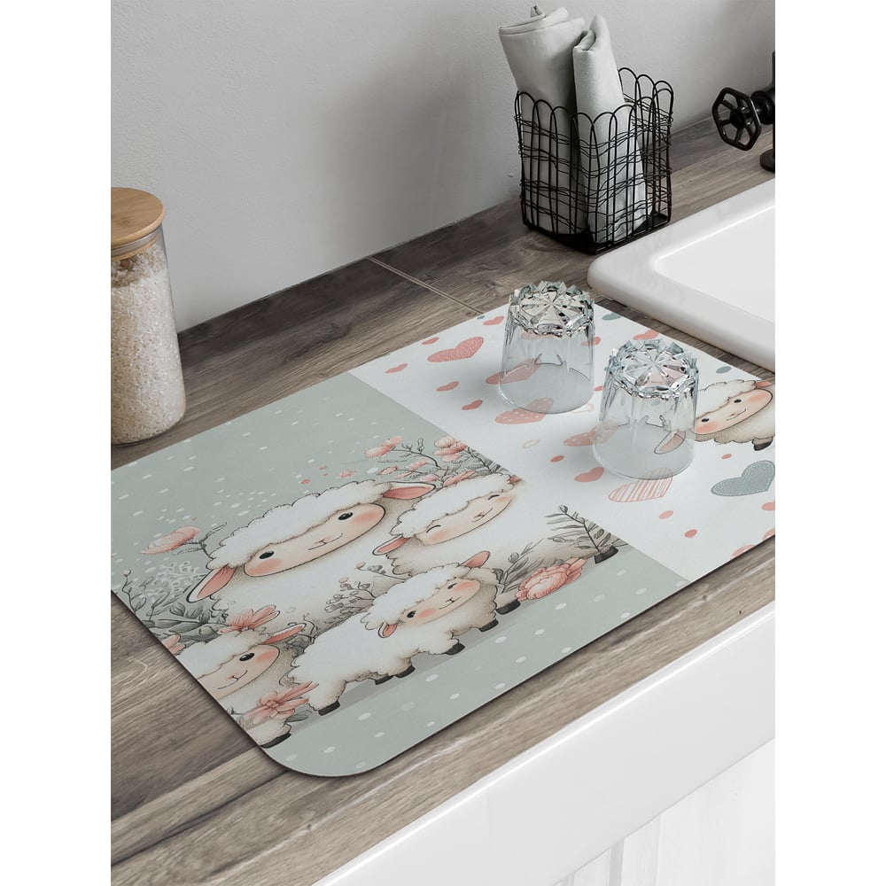 Изображение товара Коврик для сушки посуды JoyArty овечки 58x38 см прямоугольный