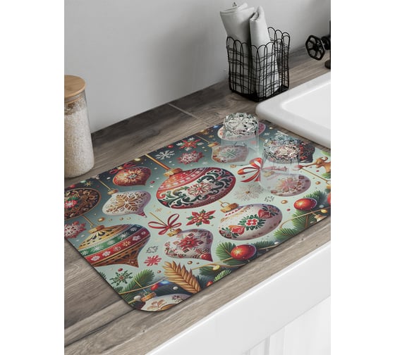 Изображение товара Коврик для сушки посуды JoyArty прямоугольный Расписные шары 58x38 см sbmrec_sd3924_58x38