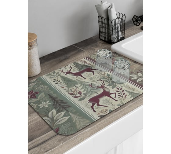 Изображение товара Коврик для сушки посуды JoyArty прямоугольный Олени в лесу 58x38 см sbmrec_sd3860_58x38