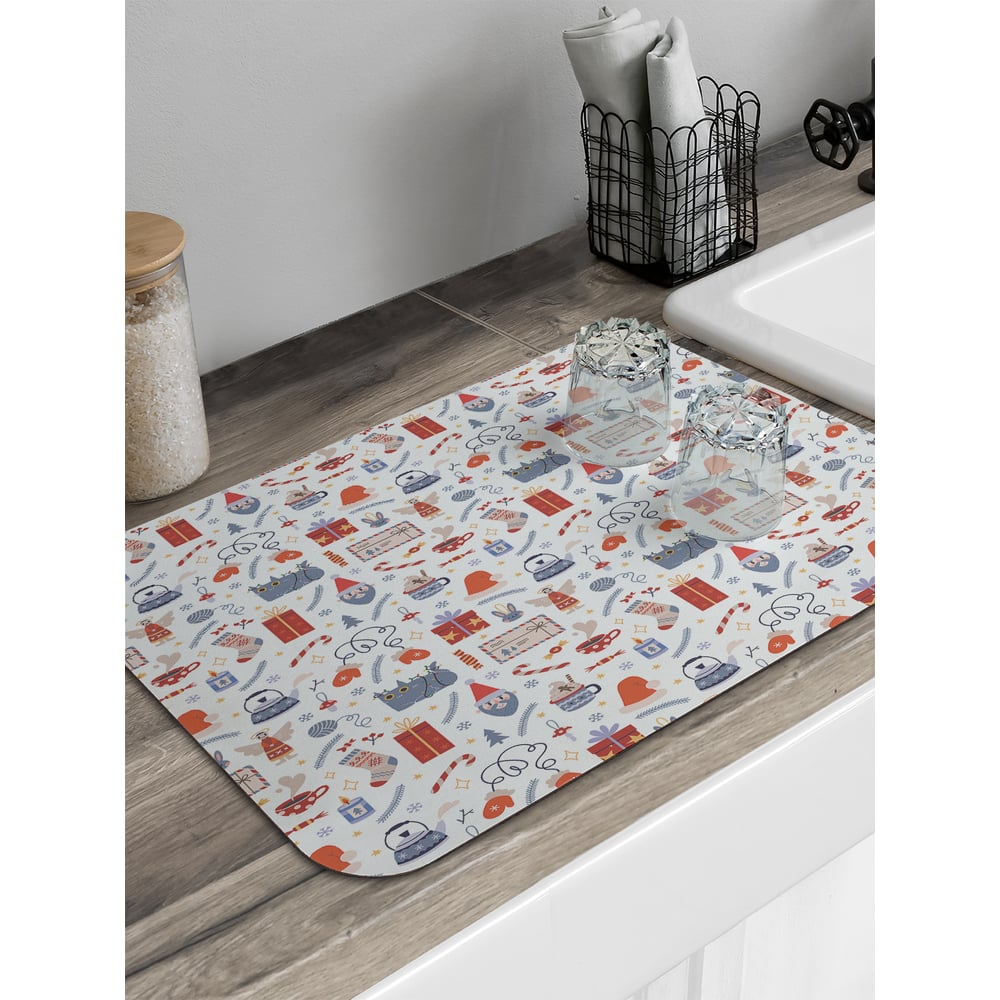 Изображение товара Коврик для сушки посуды JoyArty прямоугольный праздничный котик 58x38 см