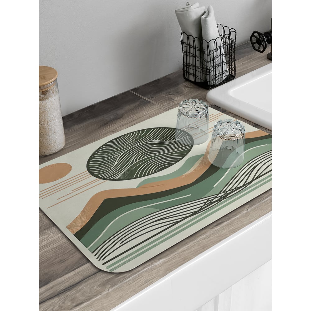 Изображение товара Коврик для сушки посуды JoyArty прямоугольный 58x38 см солнце и горы