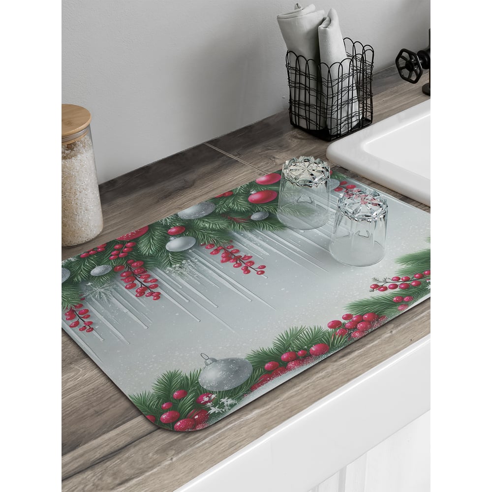 Изображение товара Коврик для сушки посуды JoyArty 58x38 см, прямоугольный с сосульками в елях