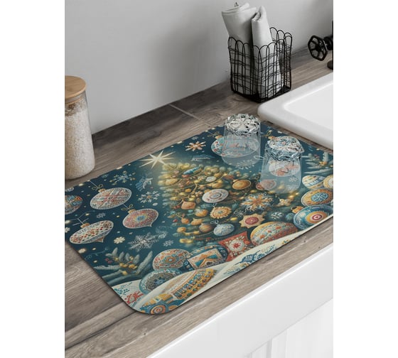 Изображение товара Коврик для сушки посуды JoyArty Праздничная елка 58x38 см sbmrec_sd3926_58x38