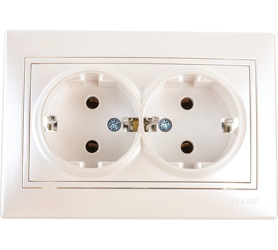 Изображение товара Розетка Lezard Мира х2 с заземлением керамика жемчужно-белый перламутр со вст. 701-3030-127