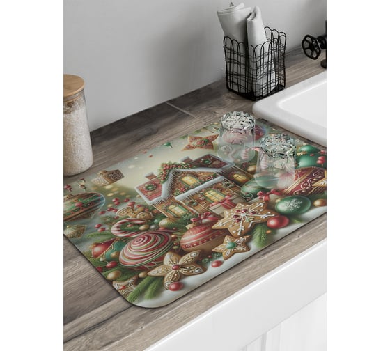 Изображение товара Коврик для сушки посуды JoyArty Праздничный дом 58x38 см sbmrec_sd3881_58x38