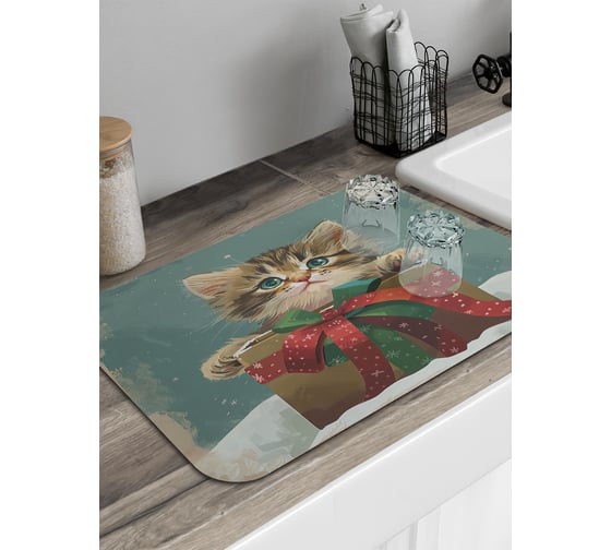 Изображение товара Коврик для сушки посуды JoyArty Новогодний подарок 58x38 см sbmrec_sd3976_58x38