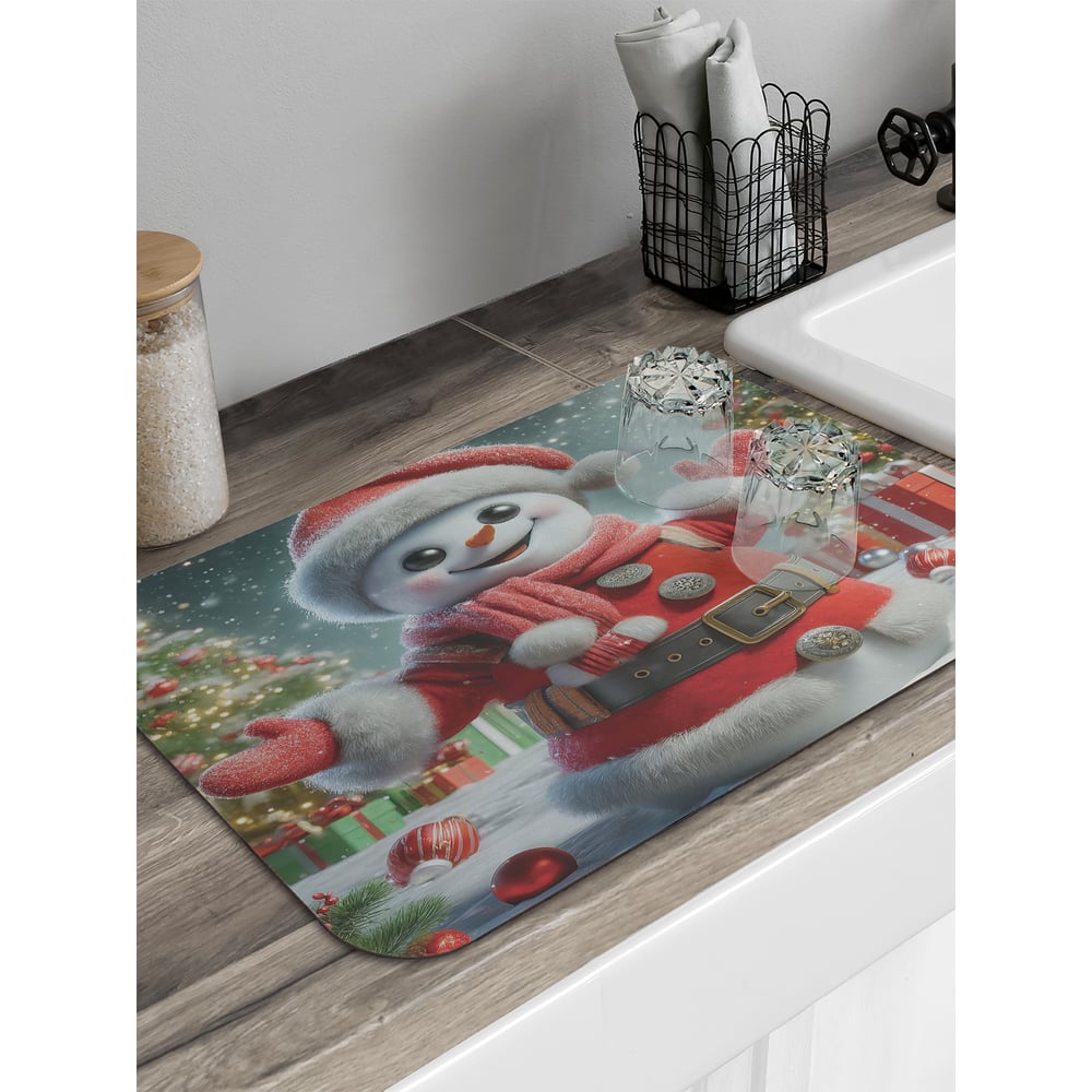 Изображение товара Коврик для сушки посуды JoyArty Счастливый снеговик 58x38 см