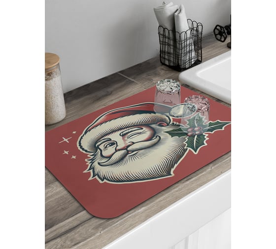 Изображение товара Коврик для сушки посуды JoyArty Счастливый Дед Мороз 58x38 см sbmrec_sd3955_58x38