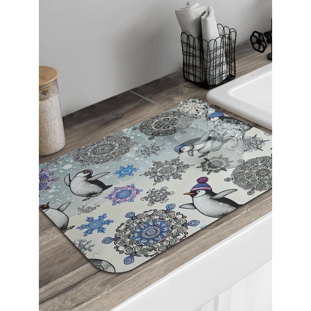 Изображение товара Коврик для сушки посуды JoyArty Снежные пингвины 58x38 см