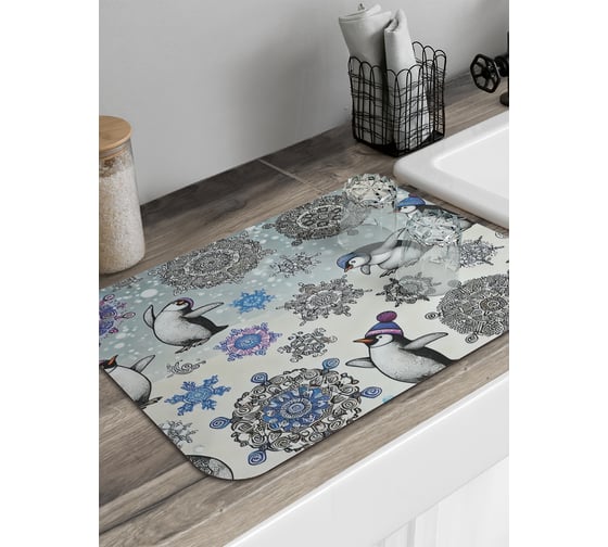 Изображение товара Коврик для сушки посуды JoyArty Снежные пингвины 58x38 см sbmrec_sd3971_58x38