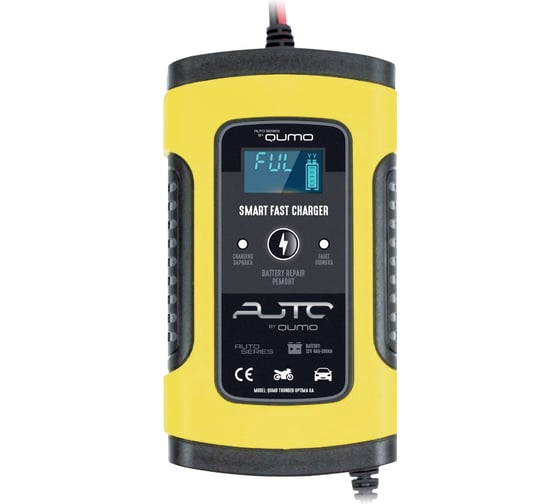 Изображение товара Универсальное зарядное устройство QUMO для аккумуляторов с напряжением 12V, модель Thunder Optima 12V6A (выходная мощность 6А, для АКБ с емкостью 4-100Ah), встроенный дисплей, интел.управление 37739
