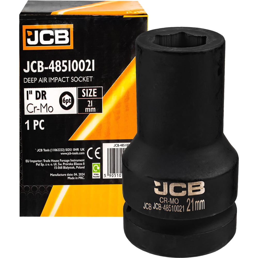 Изображение товара Головка ударная глубокая 21 мм 1 дюйм 6-гранная JCB-48510021 Изображение товара Головка ударная глубокая 21 мм 1 дюйм 6-гранная JCB-48510021