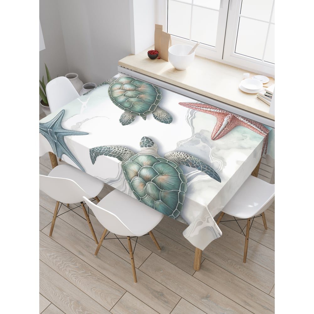 Изображение товара Прямоугольная тканевая скатерть JoyArty с рисунком Черепахи мраморные 120x145 см