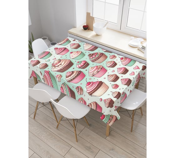 Изображение товара Прямоугольная тканевая скатерть на стол JoyArty с рисунком "Пирожные", 120 на 145 см, tc_sd3430_120x145
