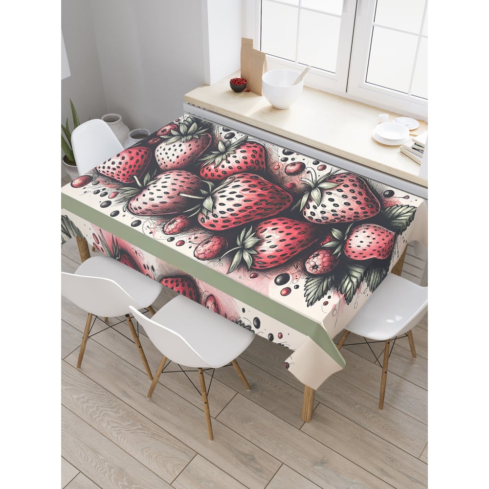 Изображение товара Прямоугольная тканевая скатерть JoyArty с рисунком Клубника 120x145 см