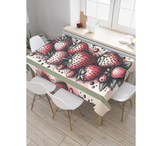Изображение товара Прямоугольная тканевая скатерть на стол JoyArty с рисунком "Клубника", 120 на 145 см, tc_sd3444_120x145