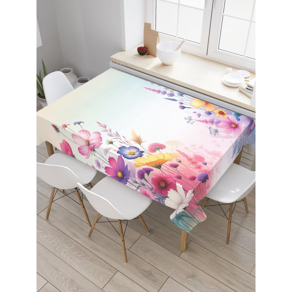 Изображение товара Прямоугольная тканевая скатерть JoyArty 120x145 см луговые цветы сатен современный дизайн