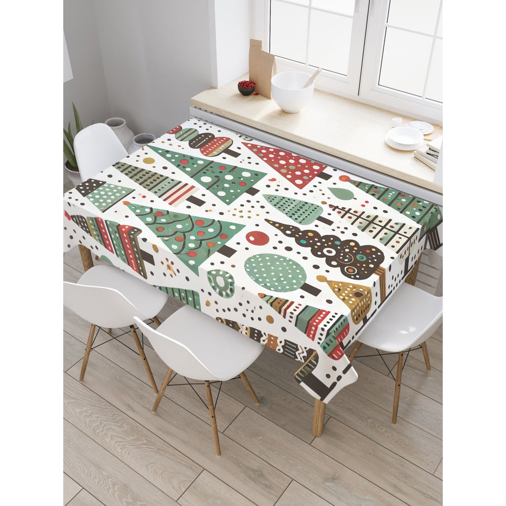 Изображение товара Прямоугольная тканевая скатерть JoyArty Ярмарка елок 120x145 см новогодняя