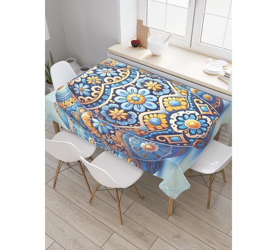 Изображение товара Прямоугольная тканевая скатерть на стол JoyArty с рисунком "Росписные яйца", 120 на 145 см, серия Новый год и Рождество tc_sd3966_120x145