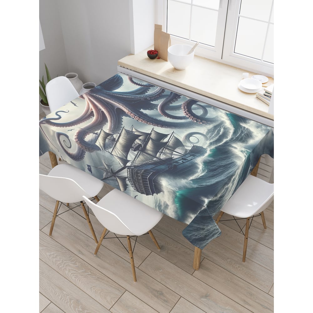 Изображение товара Прямоугольная тканевая скатерть JoyArty Гигант осьминог 145x180 см сатен морская тематика