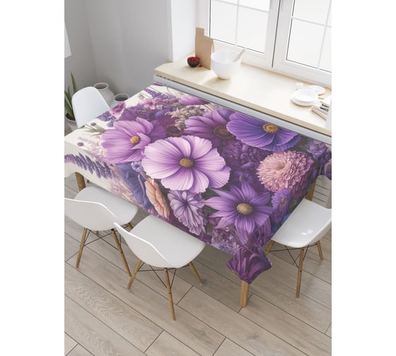 Изображение товара Прямоугольная тканевая скатерть на стол JoyArty с рисунком "Космея", 120 на 145 см, tc_sd3463_120x145