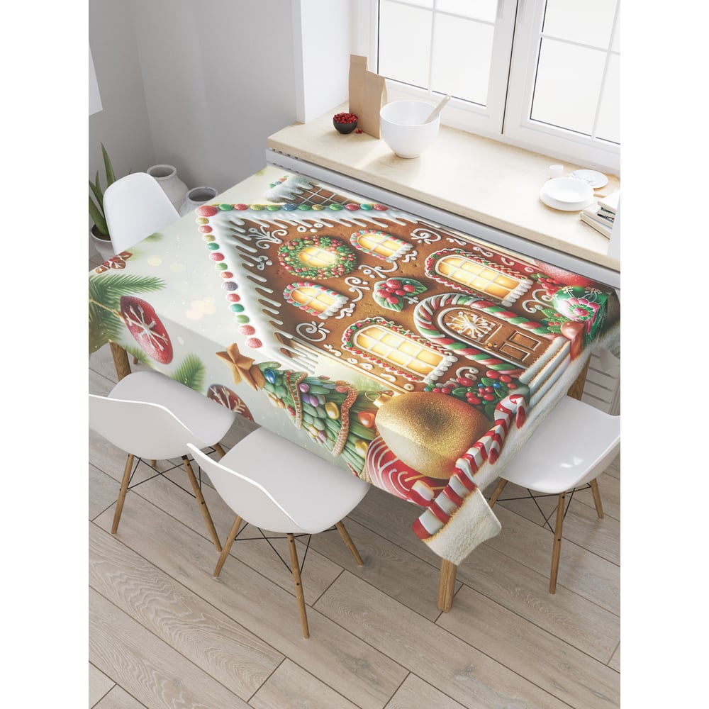 Изображение товара Прямоугольная тканевая скатерть JoyArty Пряничный домик 120x145 см
