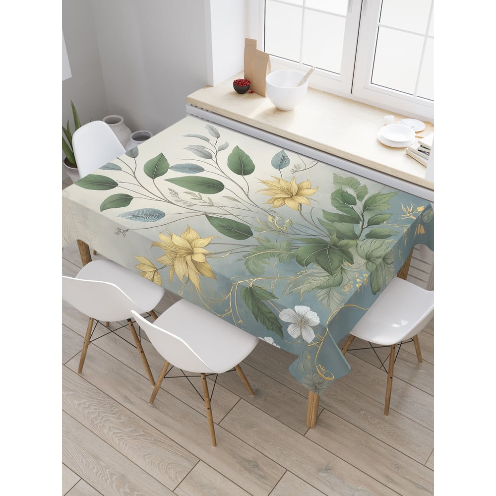 Изображение товара Прямоугольная тканевая скатерть JoyArty с рисунком Туманные цветы 145x180 см