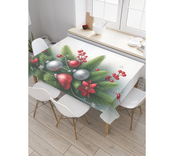 Изображение товара Прямоугольная тканевая скатерть на стол JoyArty с рисунком "Игрушки в иголках", 120 на 145 см, серия Новый год и Рождество tc_sd3929_120x145