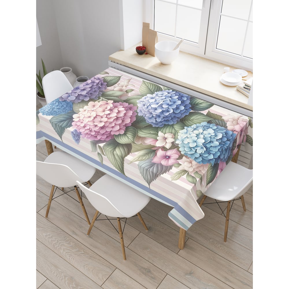 Изображение товара Прямоугольная тканевая скатерть JoyArty Гортензия 145х180 см сатен декоративная яркая