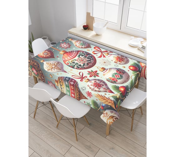 Изображение товара Прямоугольная тканевая скатерть на стол JoyArty с рисунком "Расписные шары", 145 на 180 см, серия Новый год и Рождество tc_sd3924_180x145