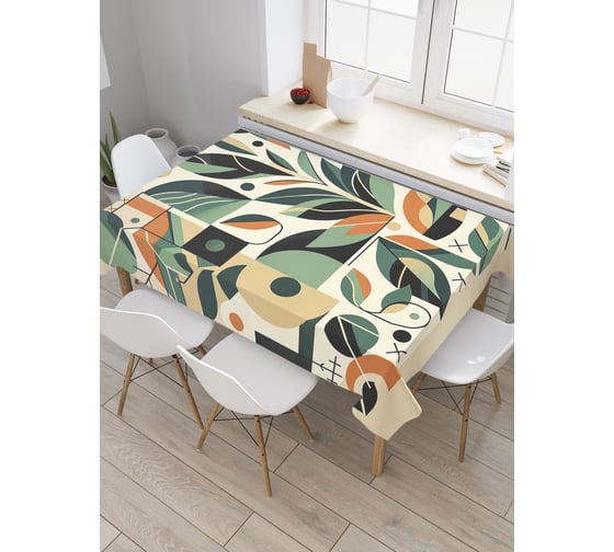 Изображение товара Прямоугольная тканевая скатерть на стол JoyArty с рисунком "Геометрия листьев", 120 на 145 см, tc_sd3543_120x145