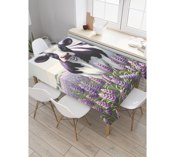 Изображение товара Прямоугольная тканевая скатерть на стол JoyArty с рисунком "Корова на лугу", 145 на 180 см, tc_sd3449_180x145