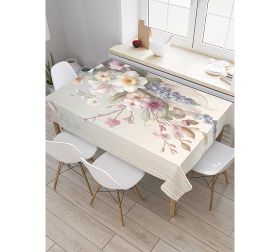 Изображение товара Прямоугольная тканевая скатерть на стол JoyArty с рисунком "Украшение цветами", 145 на 180 см, tc_sd3474_180x145