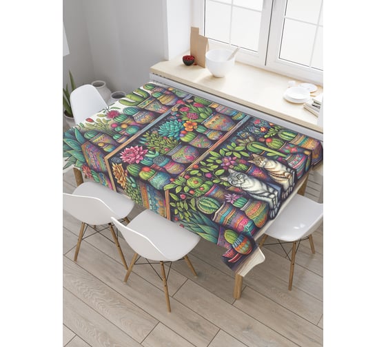 Изображение товара Прямоугольная тканевая скатерть на стол JoyArty с рисунком "Полка с цветами", 145 на 180 см, tc_sd3518_180x145