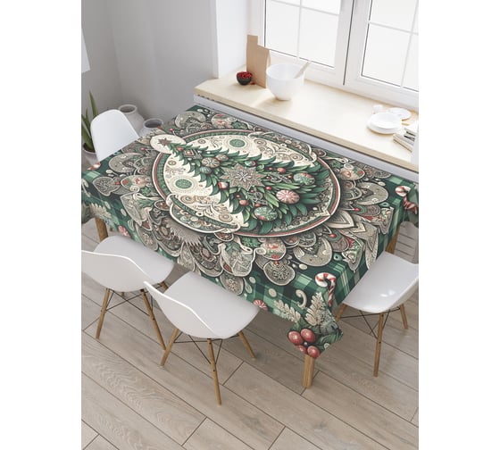 Изображение товара Прямоугольная тканевая скатерть на стол JoyArty с рисунком "Нарядная елочка", 120 на 145 см, серия Новый год и Рождество tc_sd3910_120x145