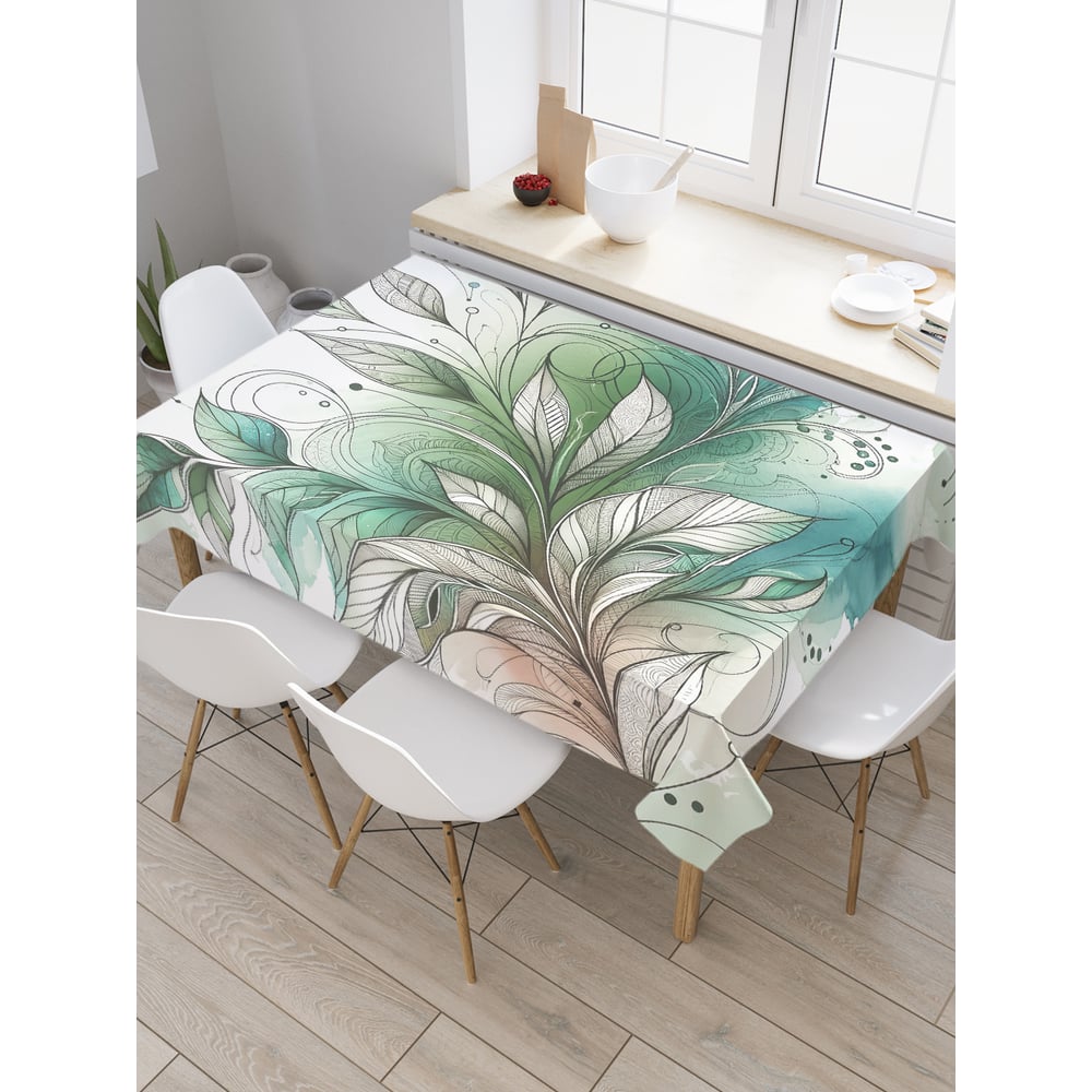 Изображение товара Прямоугольная тканевая скатерть JoyArty 120x145 см с рисунком листьев
