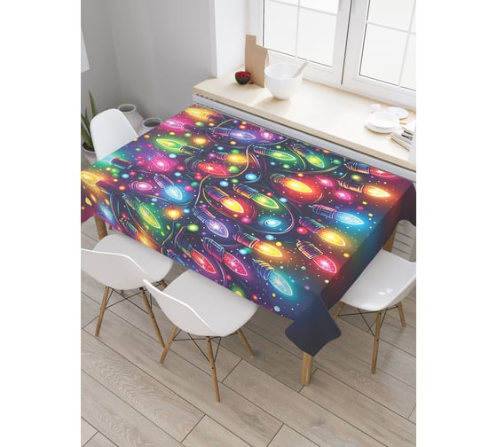 Изображение товара Прямоугольная тканевая скатерть на стол JoyArty с рисунком "Красочные огоньки", 120 на 145 см, серия Новый год и Рождество tc_sd3885_120x145