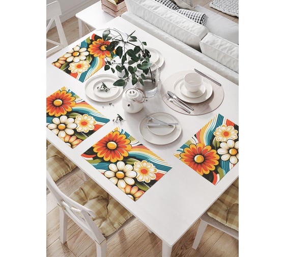 Изображение товара Салфетки на стол для сервировки прямоугольные, плейсмат JoyArty "Раскраска цветов", 32x46 см, в комплекте 4 шт., np_sd3549