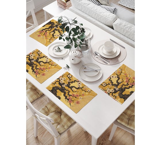 Изображение товара Салфетки на стол для сервировки прямоугольные, плейсмат JoyArty "Сакура", 32x46 см, в комплекте 4 шт., np_sd3566